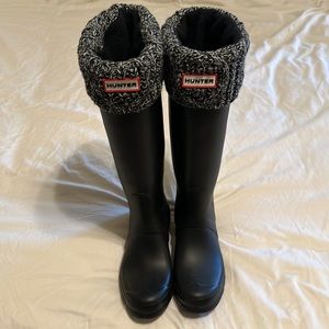 Black hunter boots size 8 with boot socks- size is wrong and too late to return.